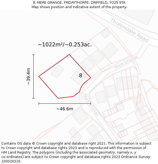 8, MERE GRANGE, FRIDAYTHORPE, DRIFFIELD, YO25 9TA: Plot and title map