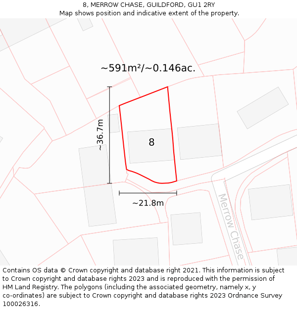 8, MERROW CHASE, GUILDFORD, GU1 2RY: Plot and title map