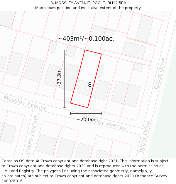 8, MOSSLEY AVENUE, POOLE, BH12 5EA: Plot and title map