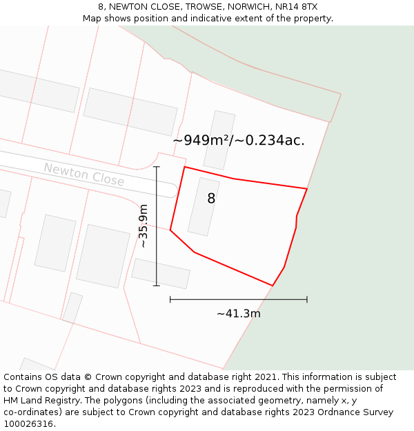 8, NEWTON CLOSE, TROWSE, NORWICH, NR14 8TX: Plot and title map