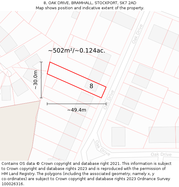 8, OAK DRIVE, BRAMHALL, STOCKPORT, SK7 2AD: Plot and title map