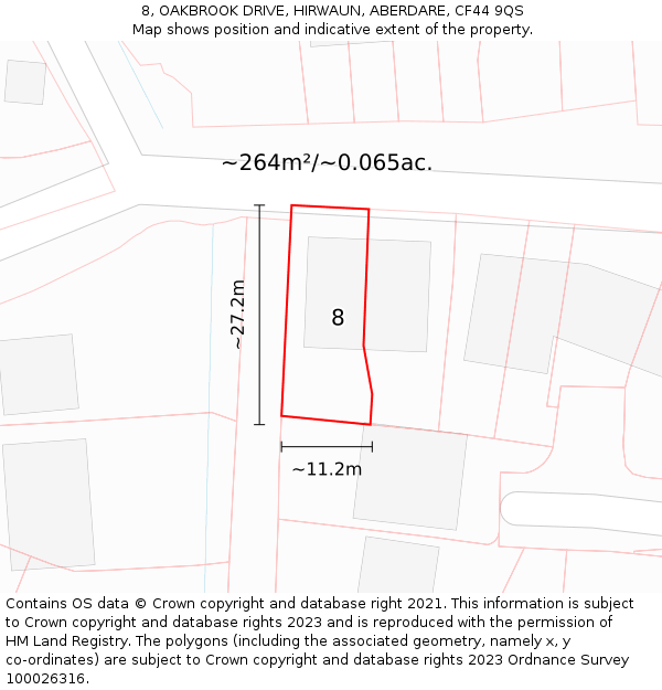 8, OAKBROOK DRIVE, HIRWAUN, ABERDARE, CF44 9QS: Plot and title map