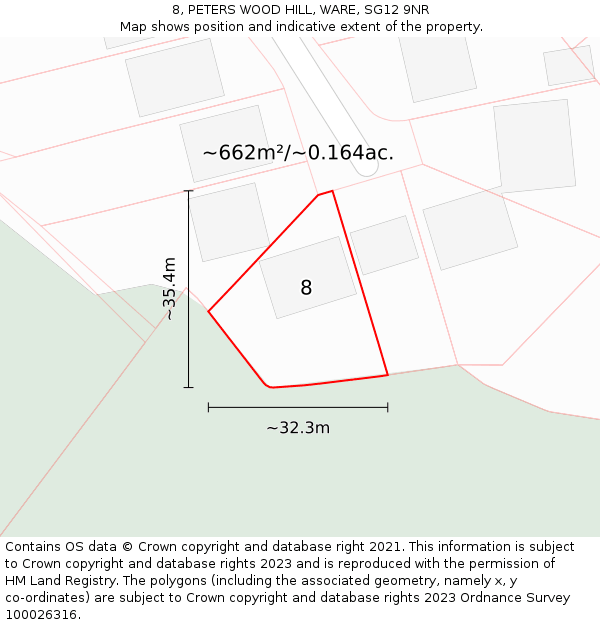 8, PETERS WOOD HILL, WARE, SG12 9NR: Plot and title map