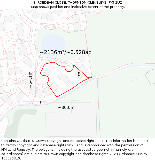 8, ROEDEAN CLOSE, THORNTON-CLEVELEYS, FY5 2UZ: Plot and title map