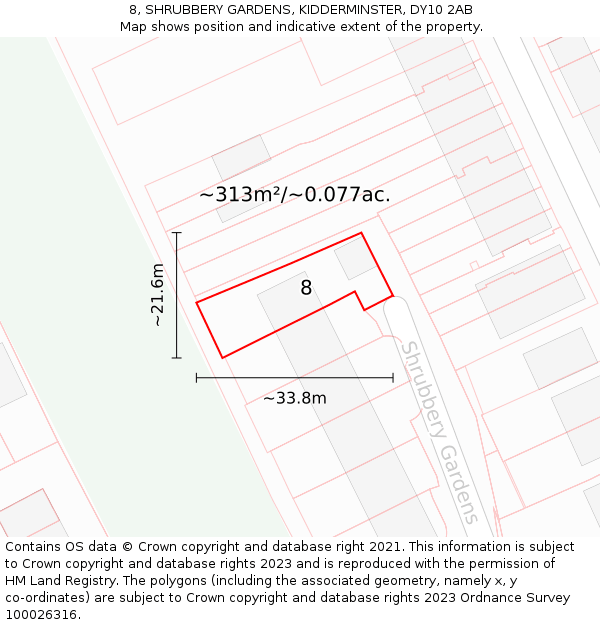 8, SHRUBBERY GARDENS, KIDDERMINSTER, DY10 2AB: Plot and title map