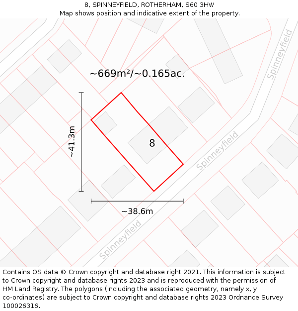 8, SPINNEYFIELD, ROTHERHAM, S60 3HW: Plot and title map