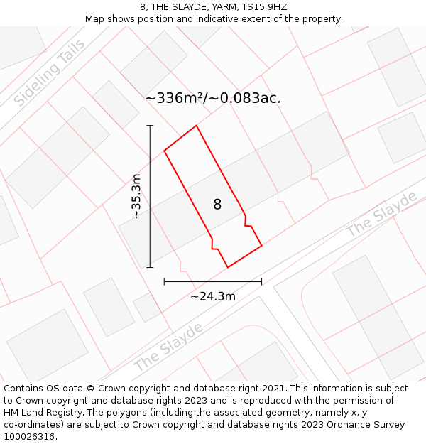 8, THE SLAYDE, YARM, TS15 9HZ: Plot and title map