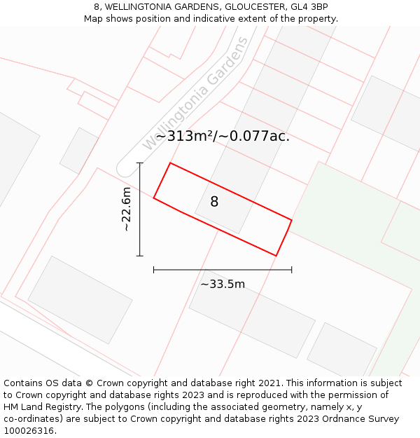 8, WELLINGTONIA GARDENS, GLOUCESTER, GL4 3BP: Plot and title map