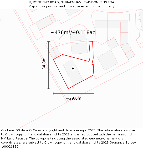 8, WEST END ROAD, SHRIVENHAM, SWINDON, SN6 8DA: Plot and title map