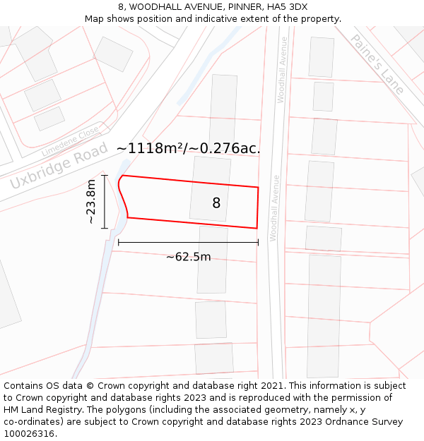 8, WOODHALL AVENUE, PINNER, HA5 3DX: Plot and title map