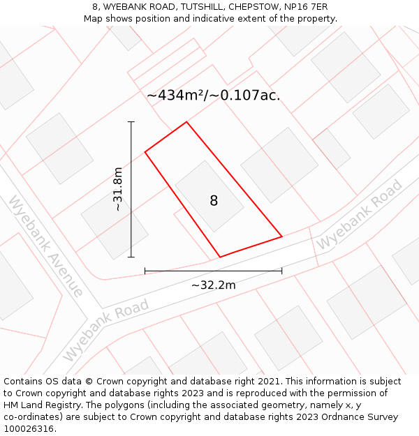 8, WYEBANK ROAD, TUTSHILL, CHEPSTOW, NP16 7ER: Plot and title map