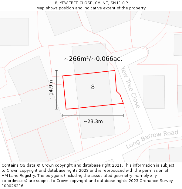 8, YEW TREE CLOSE, CALNE, SN11 0JP: Plot and title map