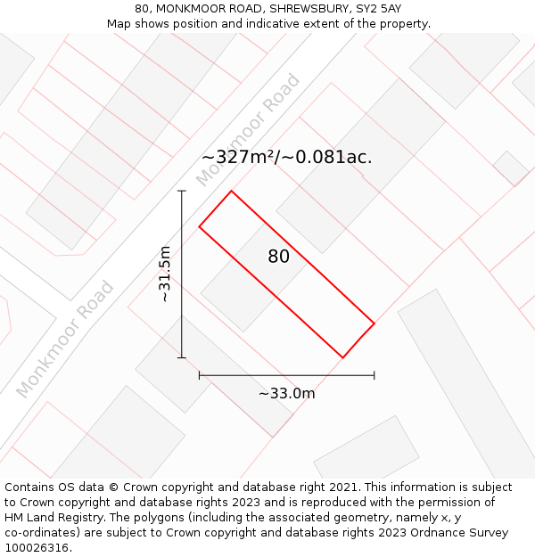 80, MONKMOOR ROAD, SHREWSBURY, SY2 5AY: Plot and title map