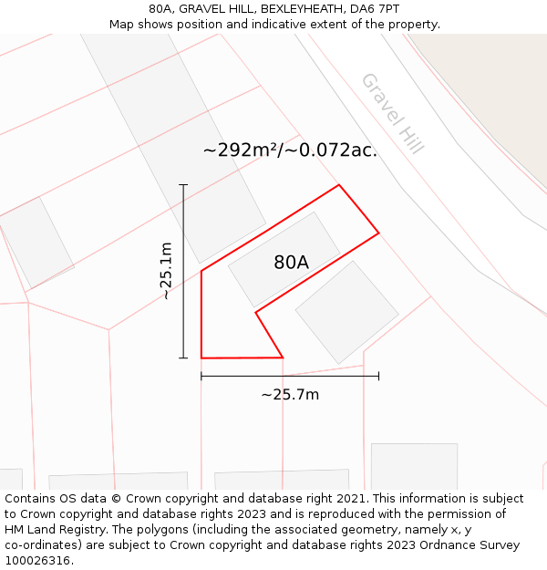 80A, GRAVEL HILL, BEXLEYHEATH, DA6 7PT: Plot and title map