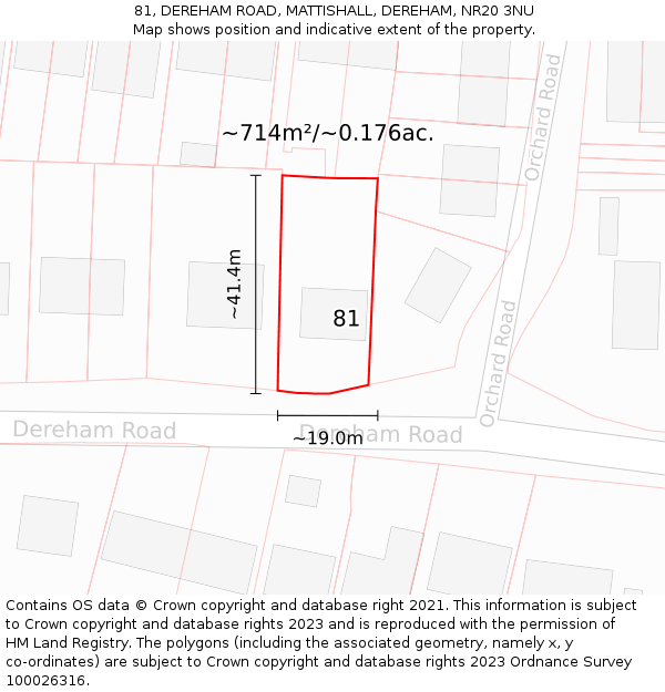 81, DEREHAM ROAD, MATTISHALL, DEREHAM, NR20 3NU: Plot and title map