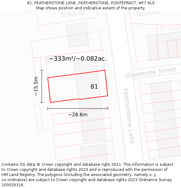 81, FEATHERSTONE LANE, FEATHERSTONE, PONTEFRACT, WF7 6LS: Plot and title map