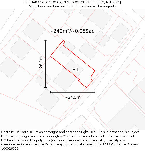 81, HARRINGTON ROAD, DESBOROUGH, KETTERING, NN14 2NJ: Plot and title map