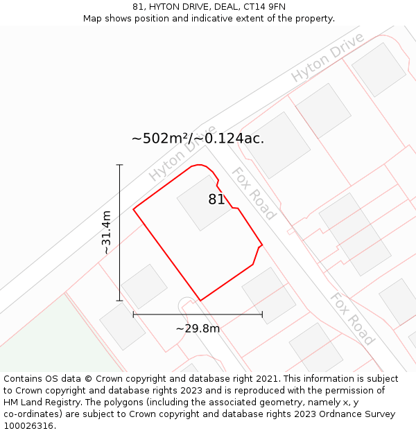 81, HYTON DRIVE, DEAL, CT14 9FN: Plot and title map