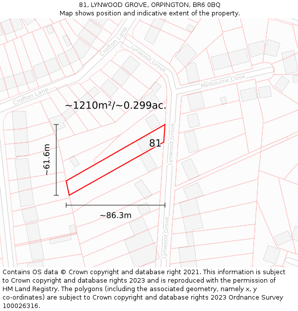 81, LYNWOOD GROVE, ORPINGTON, BR6 0BQ: Plot and title map