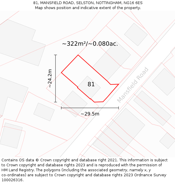 81, MANSFIELD ROAD, SELSTON, NOTTINGHAM, NG16 6ES: Plot and title map