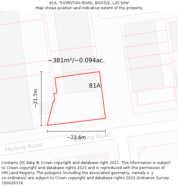 81A, THORNTON ROAD, BOOTLE, L20 5AW: Plot and title map