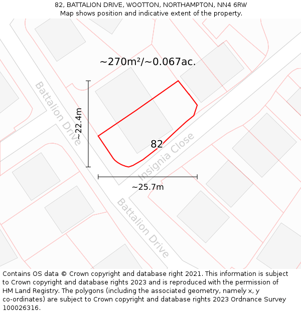 82, BATTALION DRIVE, WOOTTON, NORTHAMPTON, NN4 6RW: Plot and title map