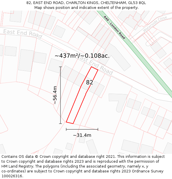 82, EAST END ROAD, CHARLTON KINGS, CHELTENHAM, GL53 8QL: Plot and title map