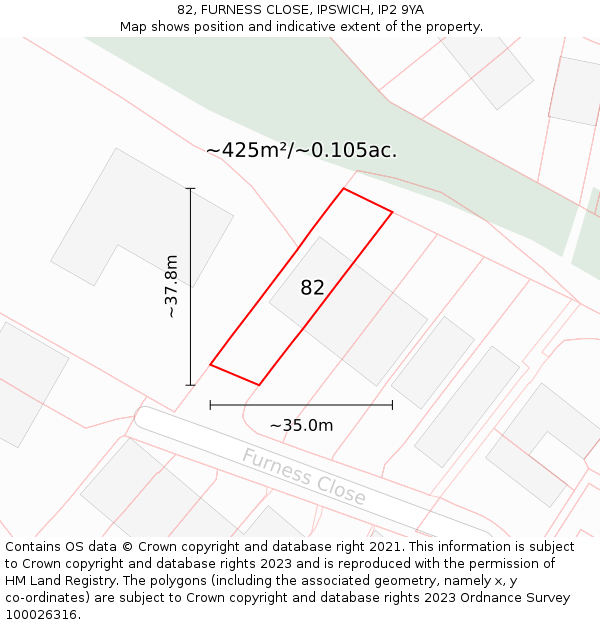 82, FURNESS CLOSE, IPSWICH, IP2 9YA: Plot and title map