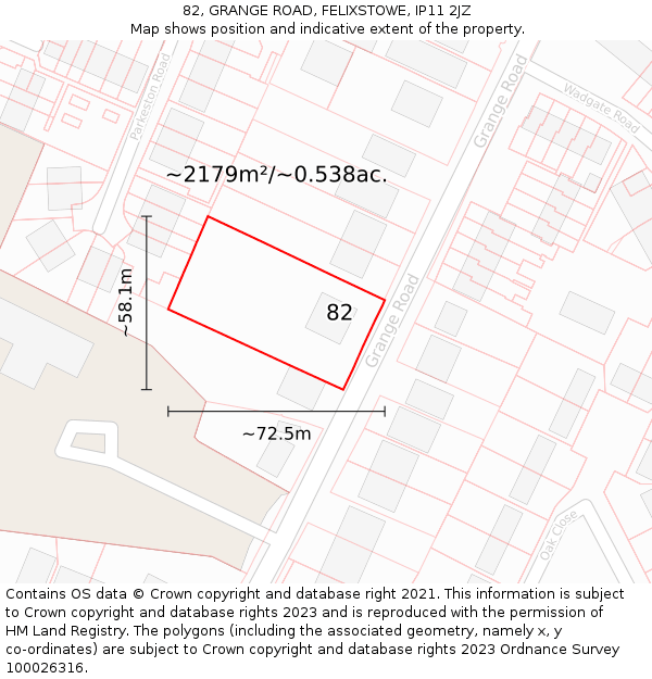 82, GRANGE ROAD, FELIXSTOWE, IP11 2JZ: Plot and title map