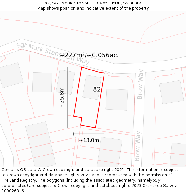 82, SGT MARK STANSFIELD WAY, HYDE, SK14 3FX: Plot and title map