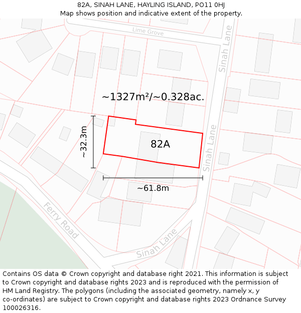 82A, SINAH LANE, HAYLING ISLAND, PO11 0HJ: Plot and title map