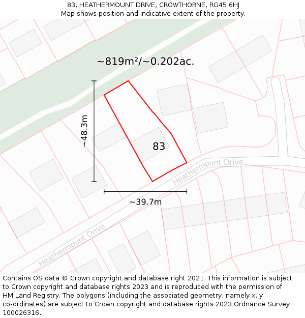 83, HEATHERMOUNT DRIVE, CROWTHORNE, RG45 6HJ: Plot and title map