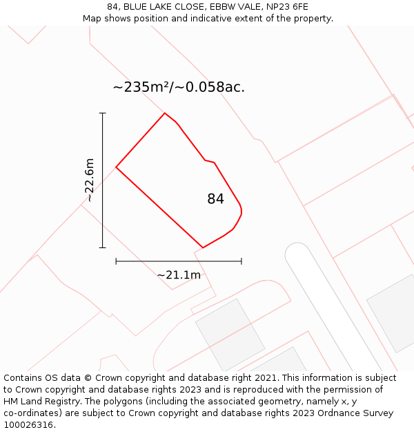 84, BLUE LAKE CLOSE, EBBW VALE, NP23 6FE: Plot and title map