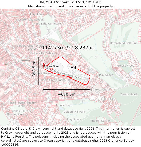 84, CHANDOS WAY, LONDON, NW11 7HF: Plot and title map