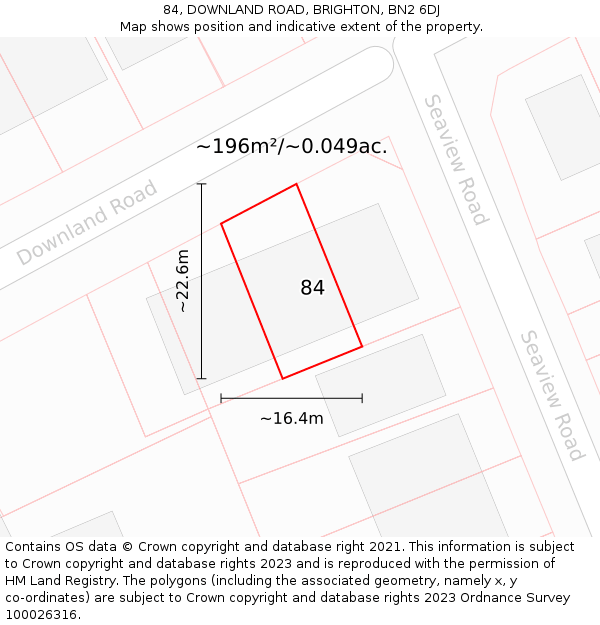 84, DOWNLAND ROAD, BRIGHTON, BN2 6DJ: Plot and title map