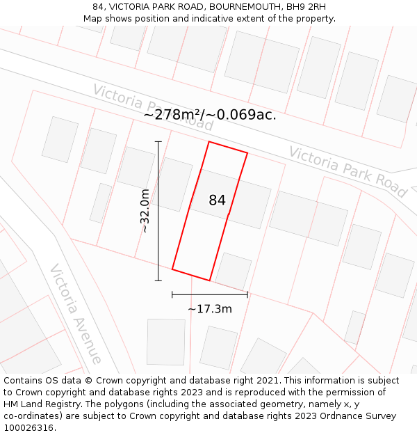 84, VICTORIA PARK ROAD, BOURNEMOUTH, BH9 2RH: Plot and title map