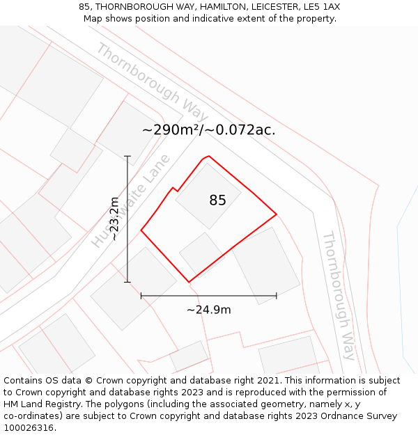 85, THORNBOROUGH WAY, HAMILTON, LEICESTER, LE5 1AX: Plot and title map