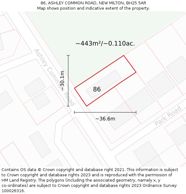 86, ASHLEY COMMON ROAD, NEW MILTON, BH25 5AR: Plot and title map