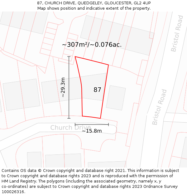 87, CHURCH DRIVE, QUEDGELEY, GLOUCESTER, GL2 4UP: Plot and title map