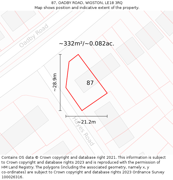 87, OADBY ROAD, WIGSTON, LE18 3RQ: Plot and title map