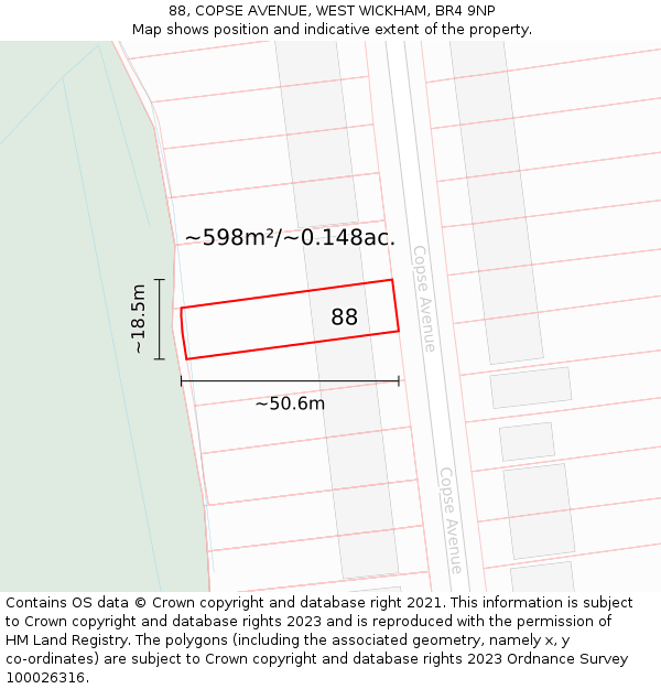 88, COPSE AVENUE, WEST WICKHAM, BR4 9NP: Plot and title map