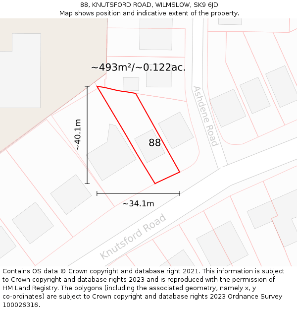 88, KNUTSFORD ROAD, WILMSLOW, SK9 6JD: Plot and title map