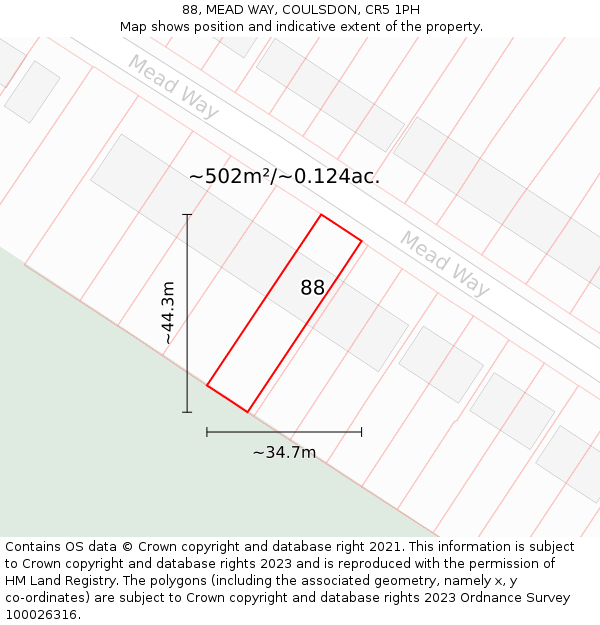 88, MEAD WAY, COULSDON, CR5 1PH: Plot and title map