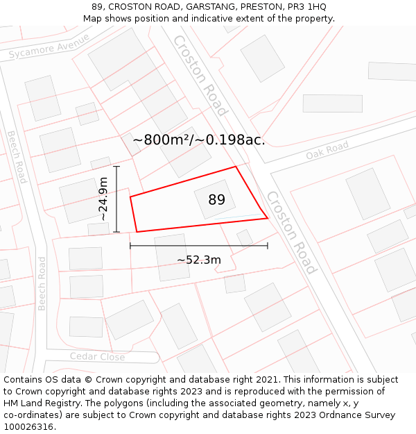 89, CROSTON ROAD, GARSTANG, PRESTON, PR3 1HQ: Plot and title map