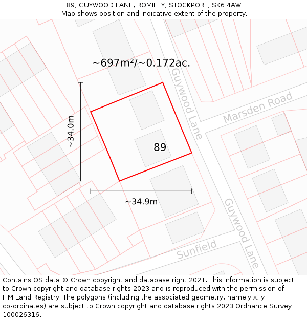 89, GUYWOOD LANE, ROMILEY, STOCKPORT, SK6 4AW: Plot and title map