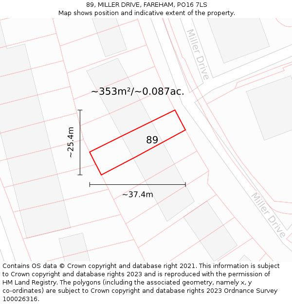 89, MILLER DRIVE, FAREHAM, PO16 7LS: Plot and title map