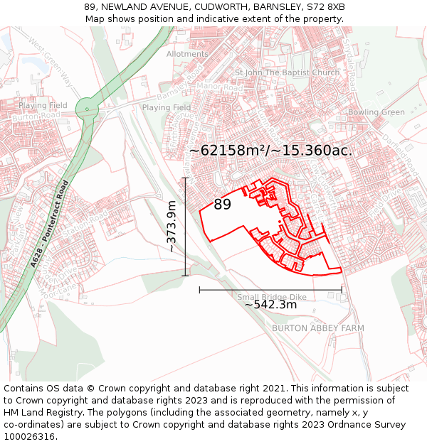 89, NEWLAND AVENUE, CUDWORTH, BARNSLEY, S72 8XB: Plot and title map