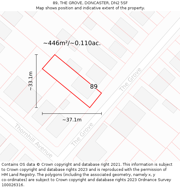 89, THE GROVE, DONCASTER, DN2 5SF: Plot and title map