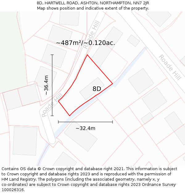 8D, HARTWELL ROAD, ASHTON, NORTHAMPTON, NN7 2JR: Plot and title map