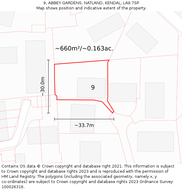 9, ABBEY GARDENS, NATLAND, KENDAL, LA9 7SP: Plot and title map